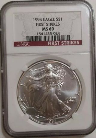 1993 First Strikes American Silver Eagle Ngc Ms69