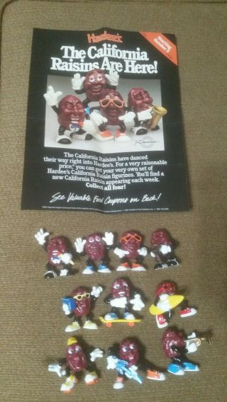 10 Different California Raisins Figures from Hardee ' s in the 1980 ' s,  Ad Flyer 3
