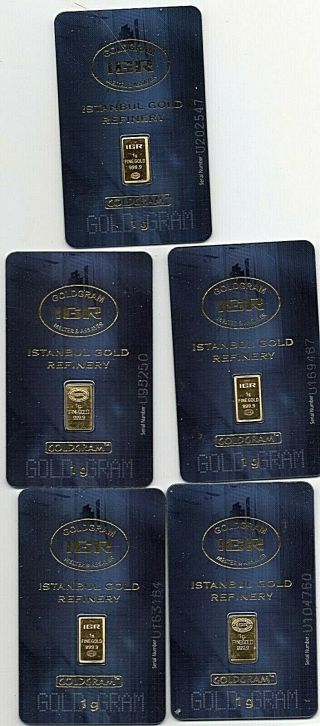 5 Grams Gold Bars Igr Refinery Pure Gold 999.  9