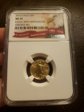 2016 $5 Gold American Eagle Ngc Certified Grade Ms70 " 30th Anniversary "