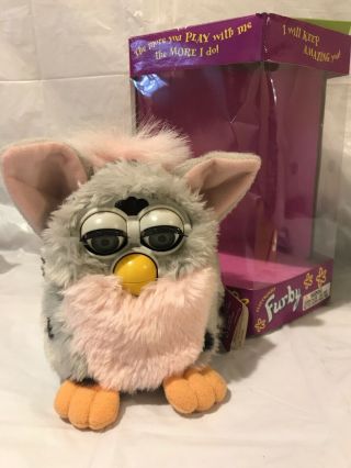 Furby Model 70 - 800 Gray & Black Spots Pink Ears Pink Chest Not