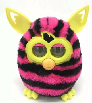 2012 Furby Boom Hot Pink Black Stripes Yellow Talking Interactive Pet Hasbro