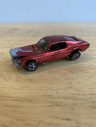 Vintage 1967 Mattel Hot Wheels Redline Custom Mustang Red Hk Read