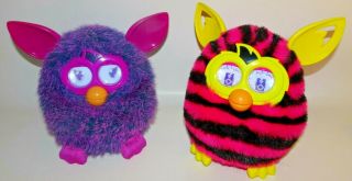 Two 2012 Furby Boom Hot Pink Black Blue Talking Interactive Hasbro Both