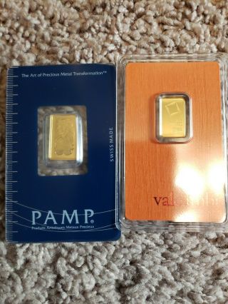 Two 2.  5 Grams Gold Bar - Pamp Suisse - Fortuna And Valcambi 999.  9 Assay