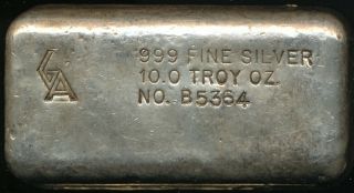 Vintage Ga Golden Analytical 10 Oz.  999 Poured Silver Bar Serial B5364