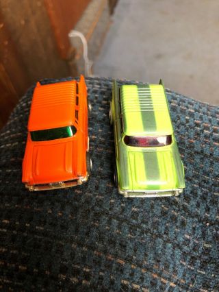 2 Aurora Afx Lime Green And Orange 57 Chevy Nomad Wagon Slot Car Ho Scale