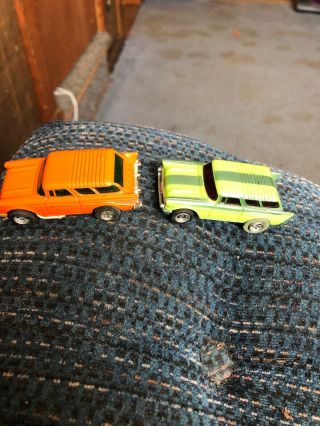 2 Aurora AFX Lime Green And Orange 57 Chevy Nomad Wagon Slot Car HO Scale 2