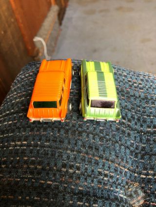 2 Aurora AFX Lime Green And Orange 57 Chevy Nomad Wagon Slot Car HO Scale 3
