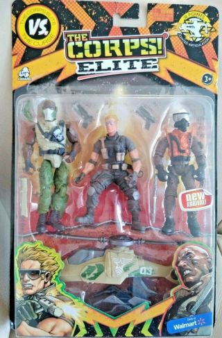 The Corps Elite Pack Of 3 Military Action Figures & Helicopter Shrapnel Titan
