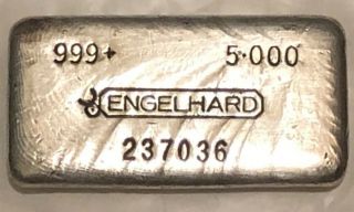 Old Vintage Engelhard 5 Toz 999 Silver Bar.  Example Unusual Pour Lines