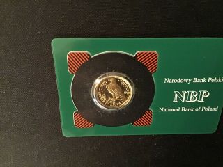 1/10 Oz.  National Bank Of Poland 999.  9 Gold Bullion Coin In Assay