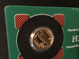 1/10 Oz.  National Bank of Poland 999.  9 Gold Bullion Coin in Assay 3