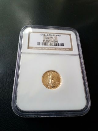 1998 $5 1/10 Oz Gold American Eagle Ngc Ms 70 Fast