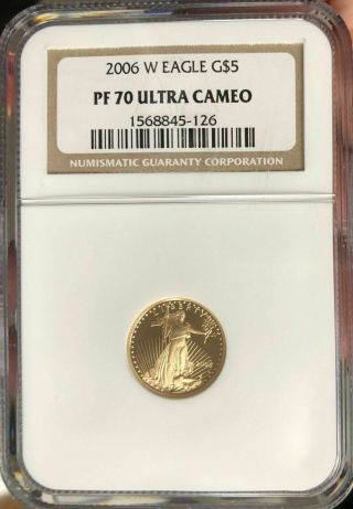2006 W American Gold Eagle $5 Proof 1/10 Oz Ngc Certified Pf 70 Ultra Cameo Box