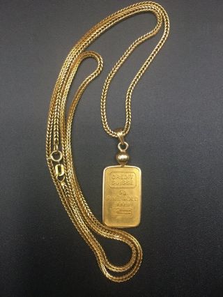 Credit Suisse 5 Grams 999.  9 Fine Gold Bar Pendant Solid Gold With Chain