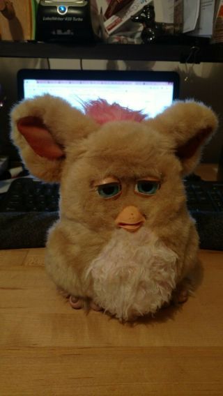 2005 Larger Furby Large Feet Brown,  Pink With Blue Eyes Plays Games