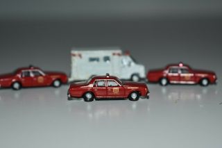 N Scale Cmw Set Of 3 Fire Chief Department Cars 1 Ambulance By Ghq K12025