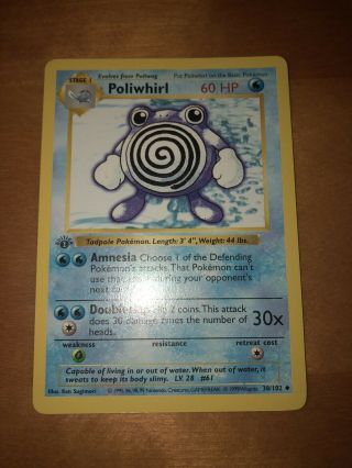 Pokémon Poliwhirl 1st Edition Shadowless Base Set 38/102 Never Played Nm/mint
