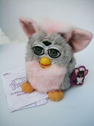 1998 Furby Leopard 70 - 800 Grey With Black Spots And Pink Belly - Great.