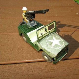 Vintage Friction Tin Toy Anti - Aircraft Patrol Jeep Us Military 7th Calvary