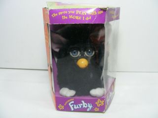 Vintage 1998 Tiger Electronics 70 - 800 Black Blue Eyed Furby W/ Papers & Box.  3
