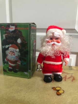 Vintage Battery Operated Walking Santa With Bell