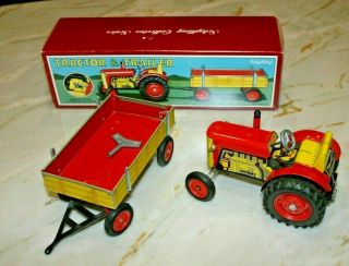 Schylling Wind - Up Tractor And Trailer Farm Toy,  Clock Work Motor Fun Toy