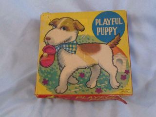 Vintage Japan Wind - Up Toy Alps Playful Pup Box Dog W/shoe Box