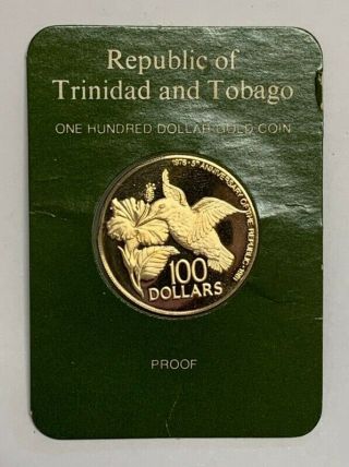 1981 $100 Trinidad & Tobago 500 Fine Gold Coin Proof Franklin Hummingbird