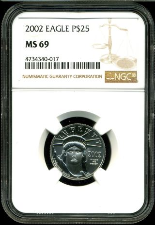 2002 P$25 1/4 Oz Platinum American Eagle Ms69 Ngc 4734340 - 017