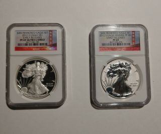 2012 S San Francisco Silver Eagle 2 Coin Set Ngc Pf 69 Early Release