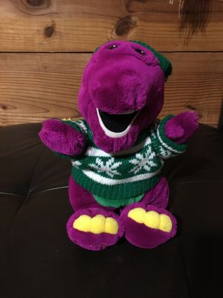 1993 Vintage Dakin Christmas “barney The Dinosaur” 12 " Plush Sweater/hat