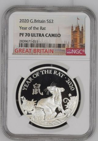 2020 Great Britain 1 Oz Silver Year Of The Rat Proof Ngc Pf70uc | Top Pop Of 