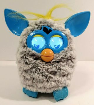 2012 Hasbro Furby with LCD Eyes Gray with Blue Ears Yellow Hair and Tail Fur 2