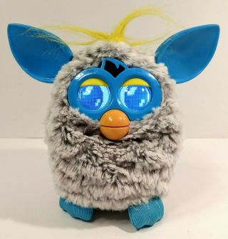 2012 Hasbro Furby with LCD Eyes Gray with Blue Ears Yellow Hair and Tail Fur 3
