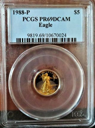 1988 - P Gold Eagle $5 1/10oz.  Fine Gold Pcgs Pr69dcam