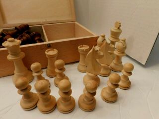 Vintage Schach Wood Chess Set,  32 Pices In A Wood Box