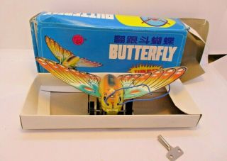 Butterfly Wind - Up Tin Toy Turns Over Tin Toy Wind Up Butterfly Moth