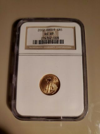 2002 Ngc Ms69 $5 1/10th Oz Gold American Eagle Coin 5 Dollars Ms69