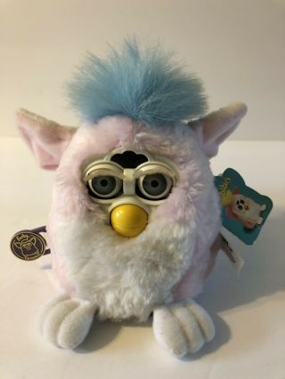 1999 Tiger Furby Baby Pink Body White Chest Blue Hair Model 70 - 940 Not