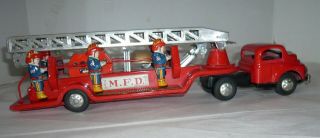 Vintage Japan Tin Friction M.  F.  D.  Fire Engine Truck