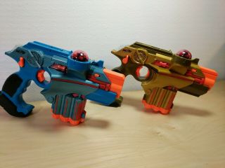 Nerf Phoenix LTX Lazer Tag Gun Set of 2 Blue and Gold Guns Only 2