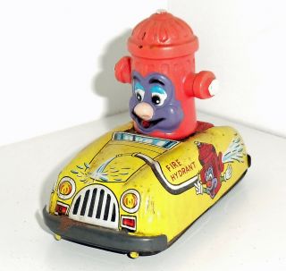 Vintage 1969 Louis Marx Friction Tin Car Fire Hydrant Gas Pump Mail Box Unusual