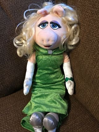 Disney Store Miss Piggy Muppet Plush Doll Emerald Green Gown Dress 19”