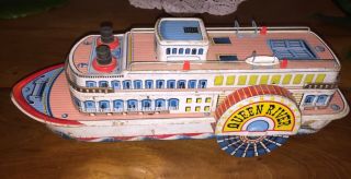 Tin Toy Boat,  Queen River M - T Modern Toys Tin Litho Steamboat