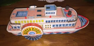 Tin toy boat,  QUEEN RIVER M - T Modern Toys Tin Litho steamboat 2
