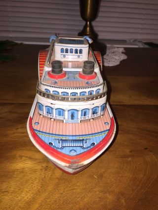 Tin toy boat,  QUEEN RIVER M - T Modern Toys Tin Litho steamboat 3