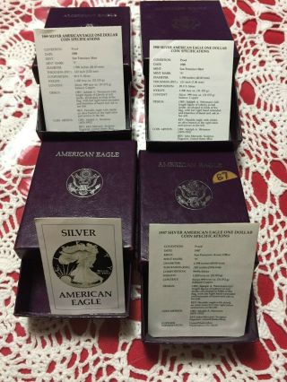 1986 - S - 1987 S - 1988 S - 1989 S - American Silver Eagle Proof W Box And On.