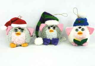 Furby Buddies Christmas Ornaments Plush Bean Bag 1999 Tiger Electronic Eyes Move